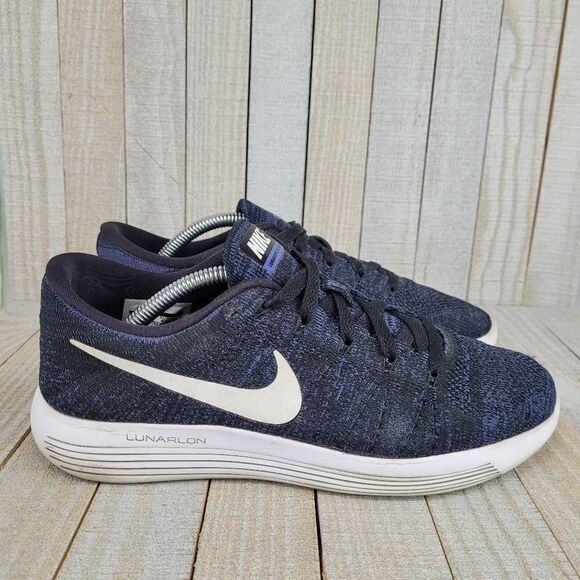Nike Lunarepic Flyknit Black Blue Low Athletic Running Shoes Women Size 8.5 - Picture 1 of 8